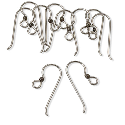 Hackberry Creek 10 gray niobium earring hooks with 2mm black bead accents, hypoallergenic and made in the USA.