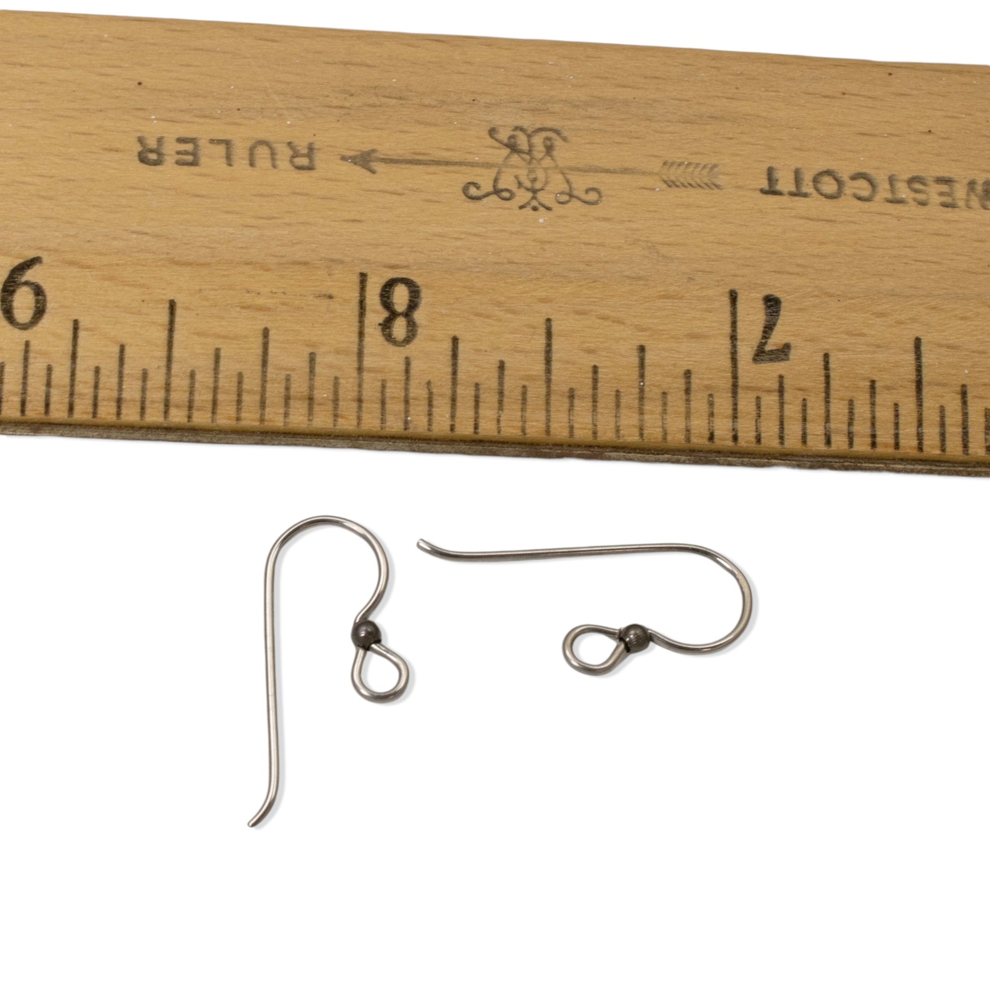 Hackberry Creek steel gray niobium earring hooks with 2mm black bead accent, hypoallergenic and ideal for sensitive ears.