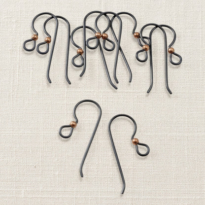 Hackberry Creek matte black niobium earring hooks with copper bead, 10-pack, hypoallergenic for sensitive ears.