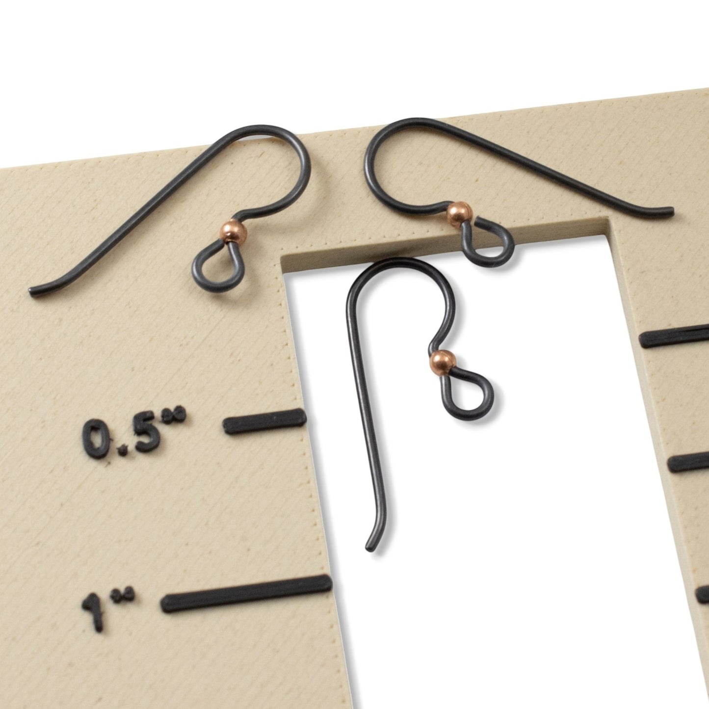 Hackberry Creek matte black niobium earring hooks with copper bead, 20 gauge, hypoallergenic for sensitive ears.
