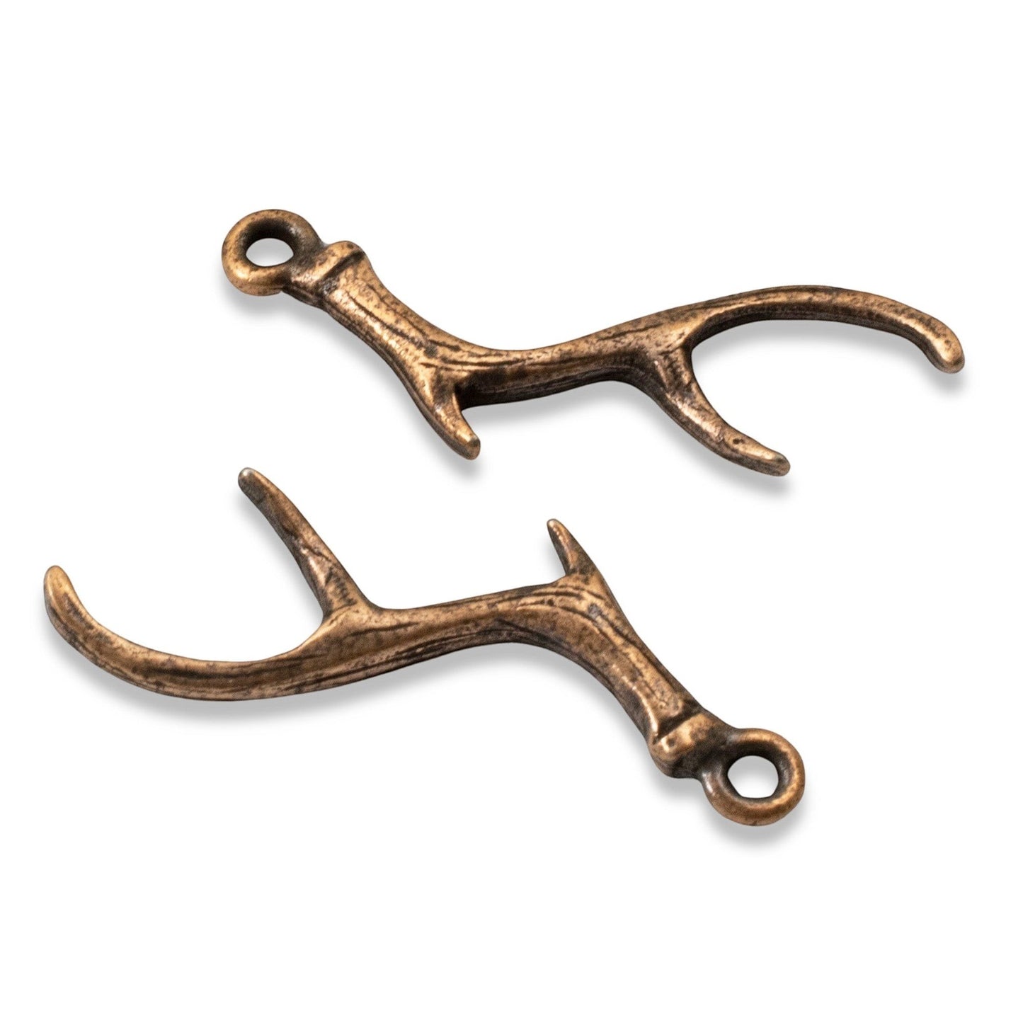 Hackberry Creek Nunn Design antique copper plated pewter antler charms for artisan jewelry making.