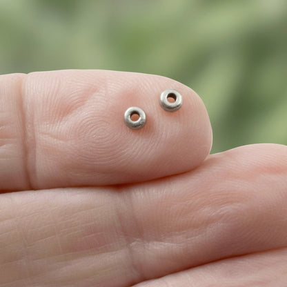 Hackberry Creek 3mm pewter disk beads, smooth heishi spacer, 1.5mm thick, 1mm hole, neutral tone.