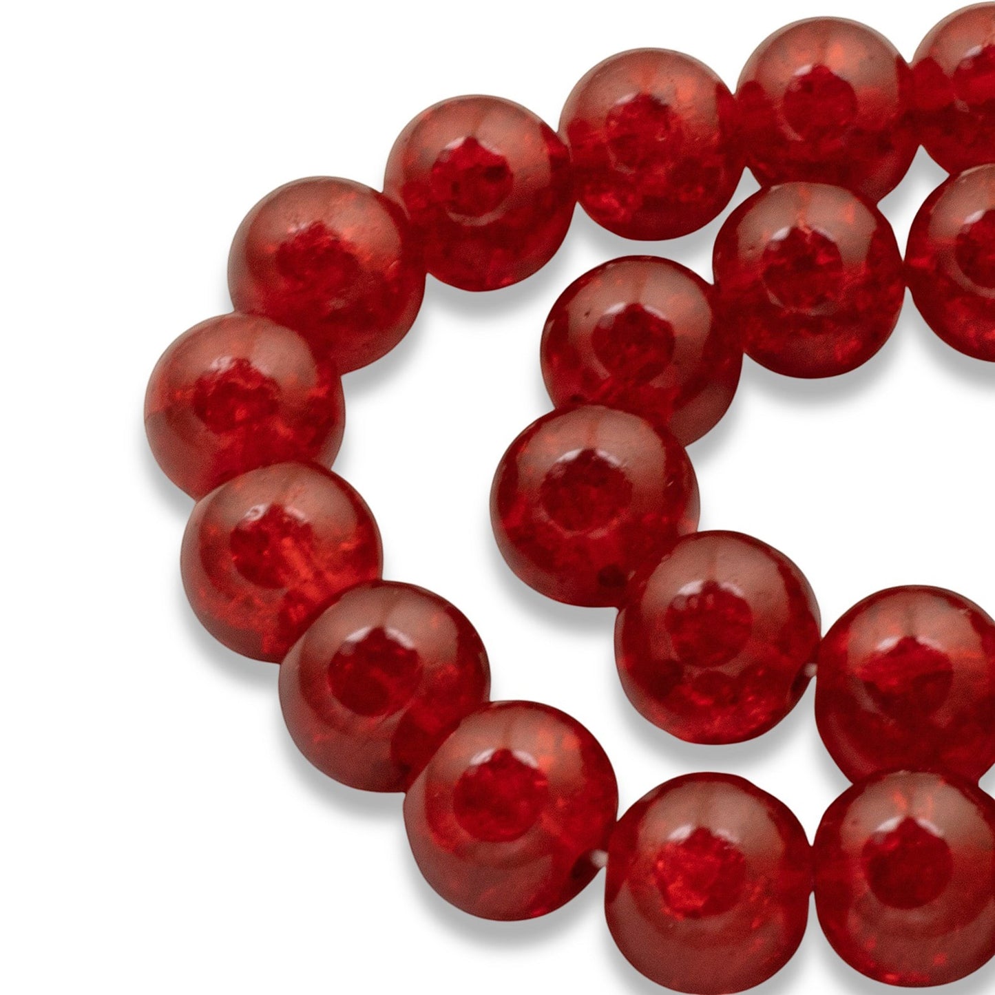 Hackberry Creek 10mm round red glass crackle beads for jewelry making. Pack of 30.