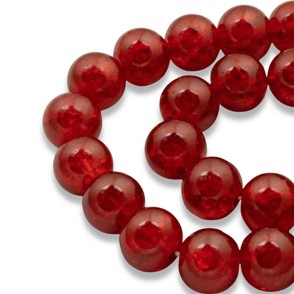 Hackberry Creek 10mm round red glass crackle beads for jewelry making. Pack of 30.