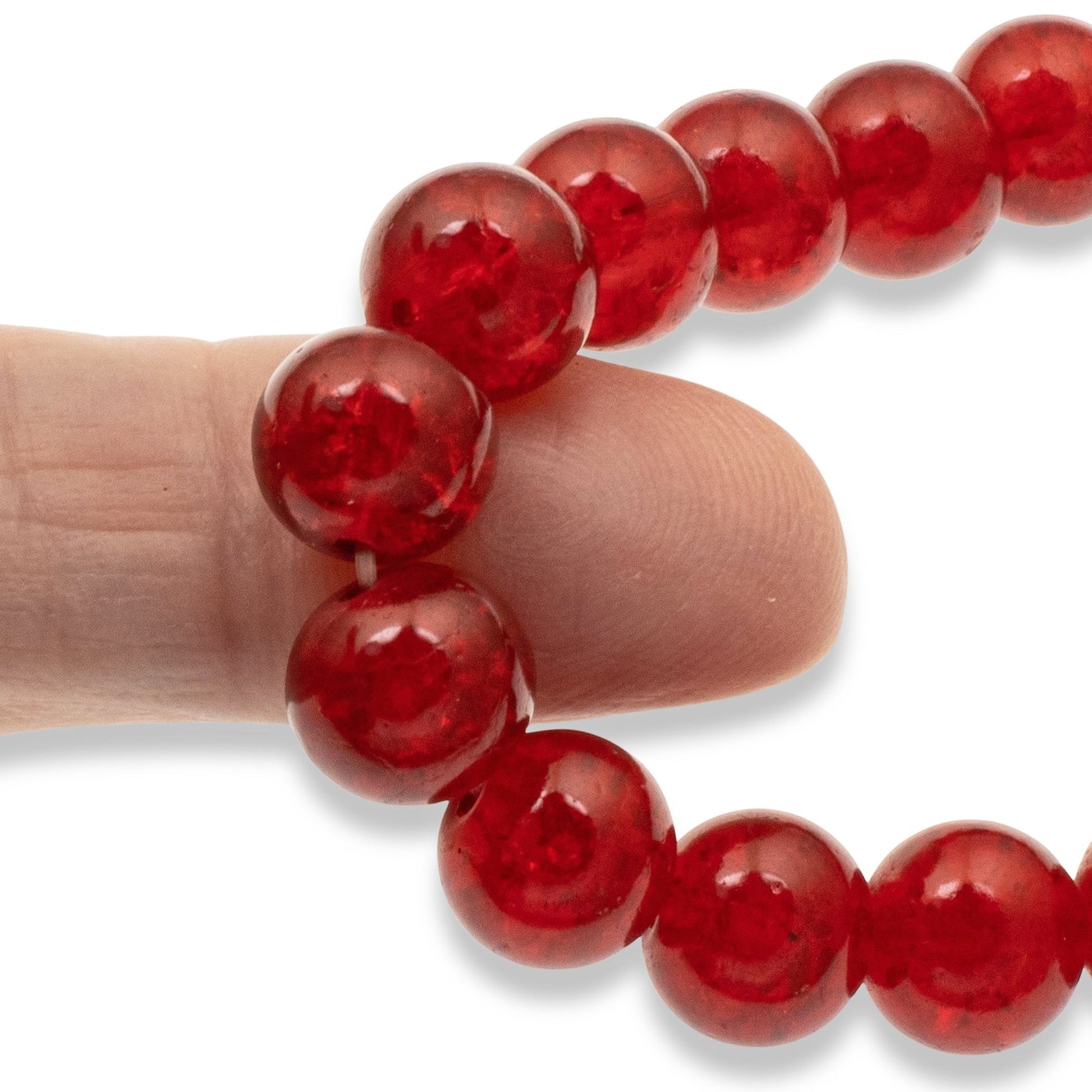 Hackberry Creek 10mm round red glass crackle beads for jewelry making. Pack of 30.