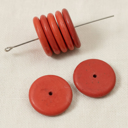 Hackberry Creek muted red magnesite stone rondelle disk beads for jewelry making and DIY craft projects