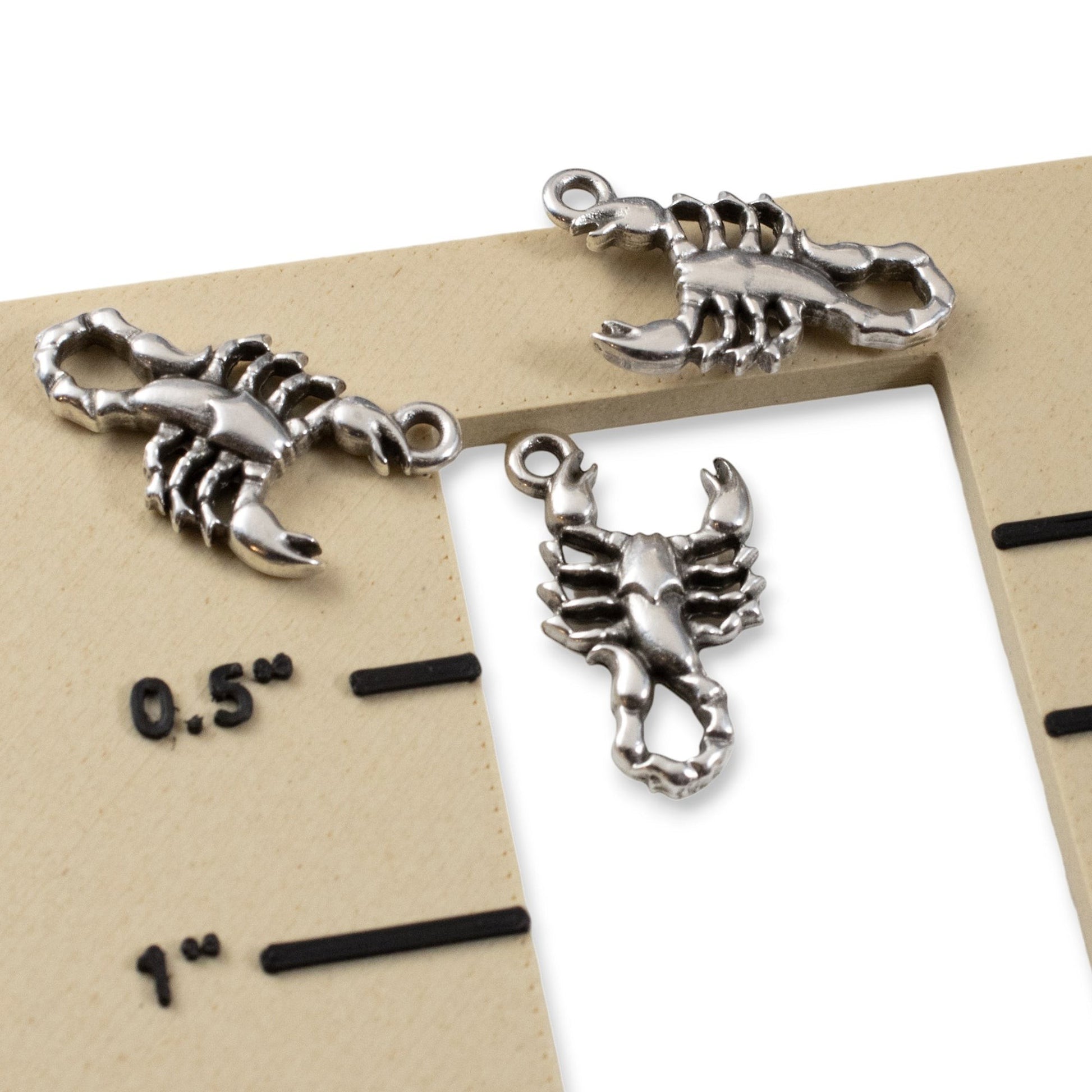 Hackberry Creek antique silver plated scorpion charms, detailed relief, 12x20.5mm. Pack of 4.