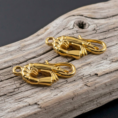 Hackberry Creek 24K gold plated shrimp charms, detailed and bright, perfect for coastal jewelry.