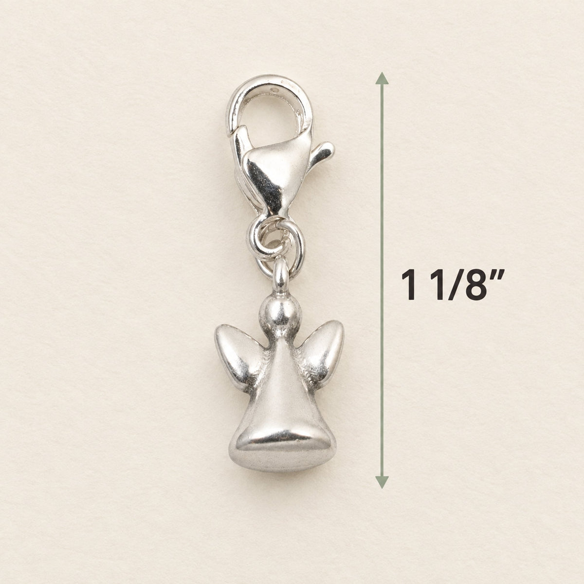 Hackberry Creek silver-plated guardian angel charm with a stainless steel lobster clasp for bracelets or necklaces.