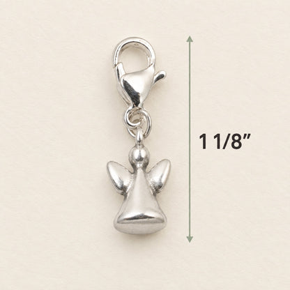 Hackberry Creek silver-plated guardian angel charm with a stainless steel lobster clasp for bracelets or necklaces.