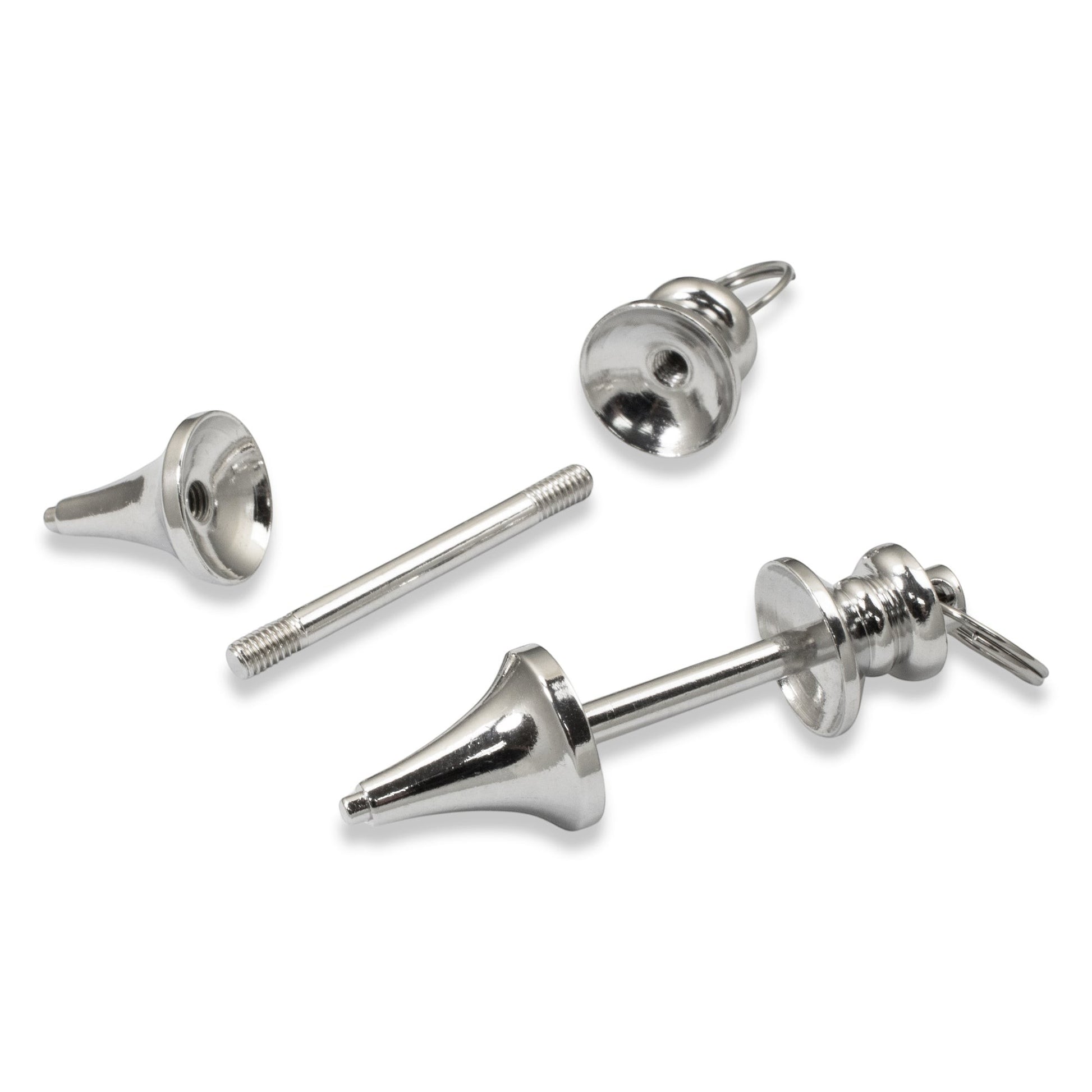Hackberry Creek silver zinc alloy beadable pendants with removable threaded bars for custom jewelry and keychain designs.