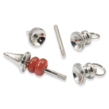 Hackberry Creek silver zinc alloy beadable pendants with two red beads on a threaded bar for jewelry making