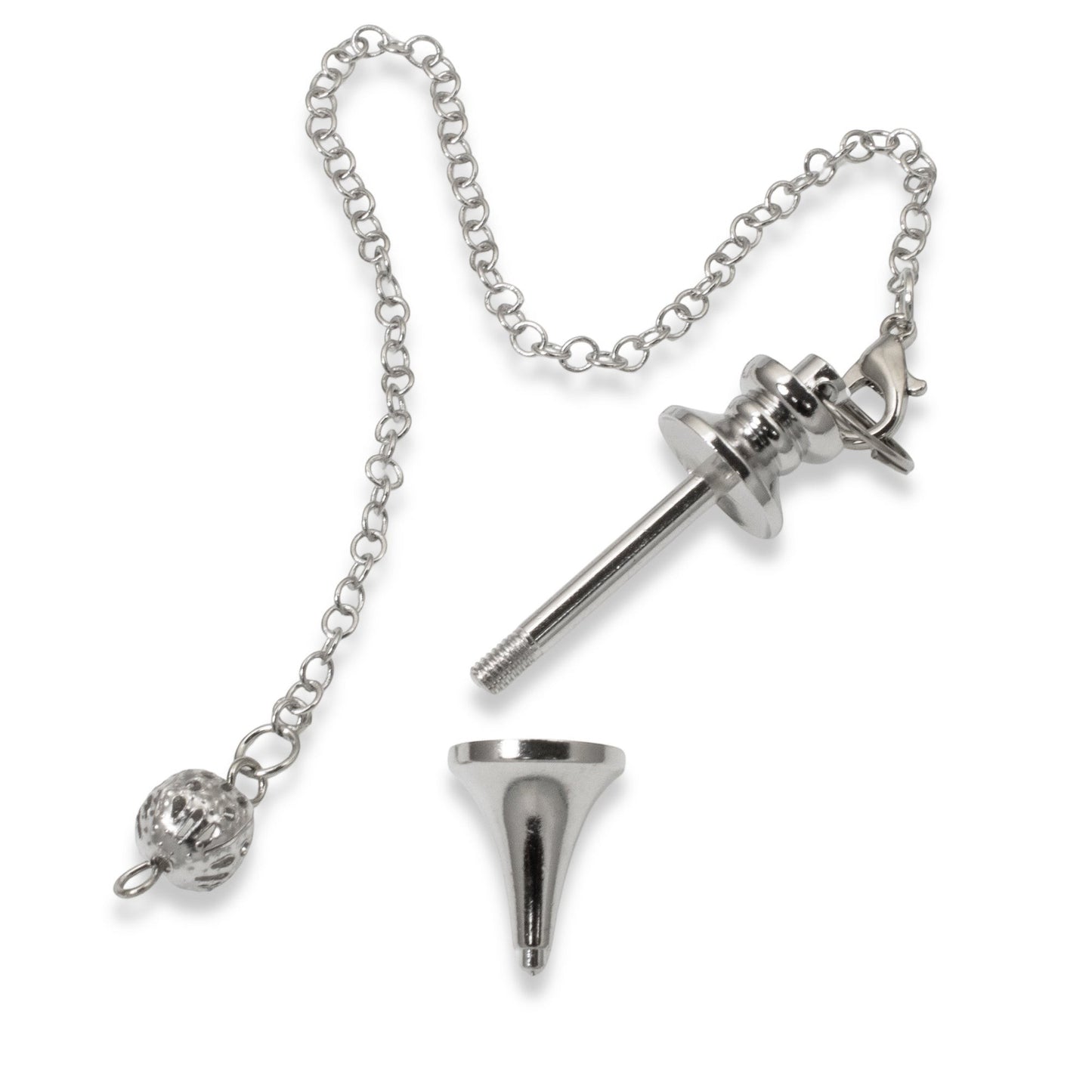 Hackberry Creek silver zinc alloy beadable pendulum with detachable chain for DIY jewelry and dowsing projects
