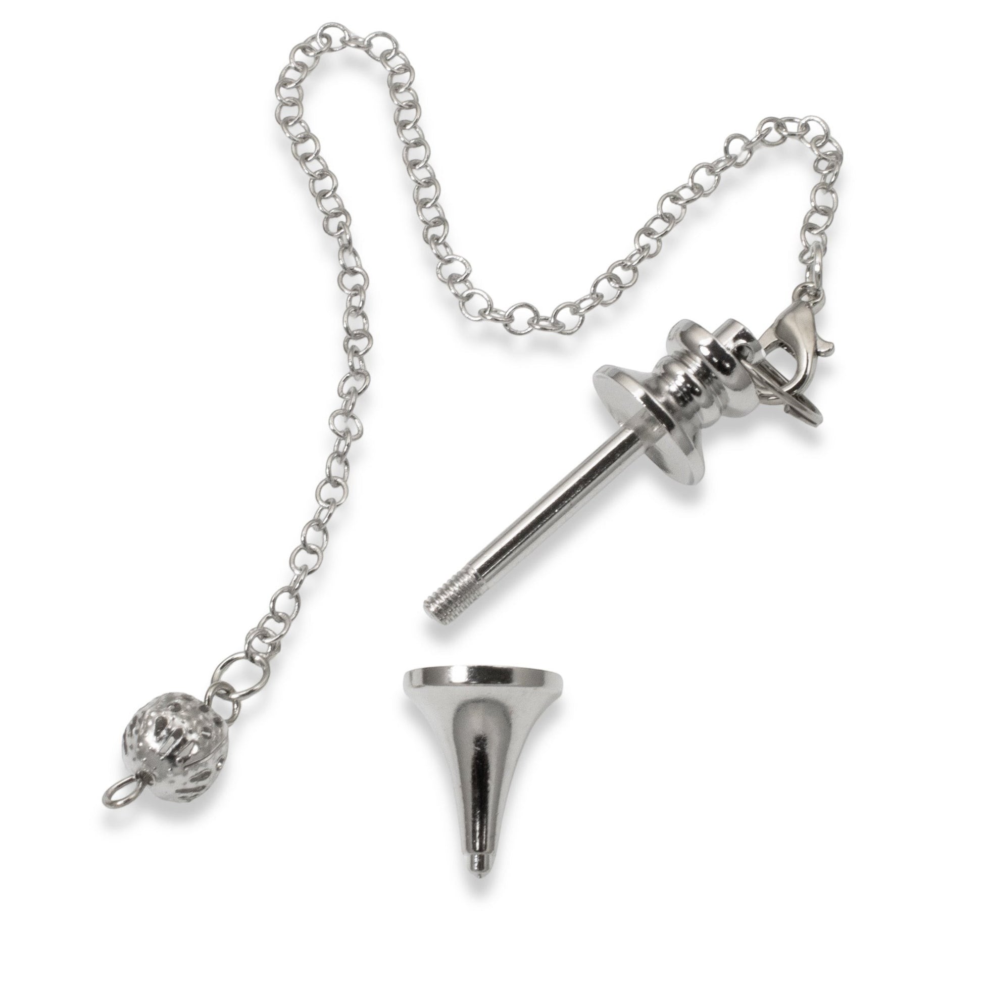 Hackberry Creek silver zinc alloy beadable pendulum with detachable chain for DIY jewelry and dowsing projects