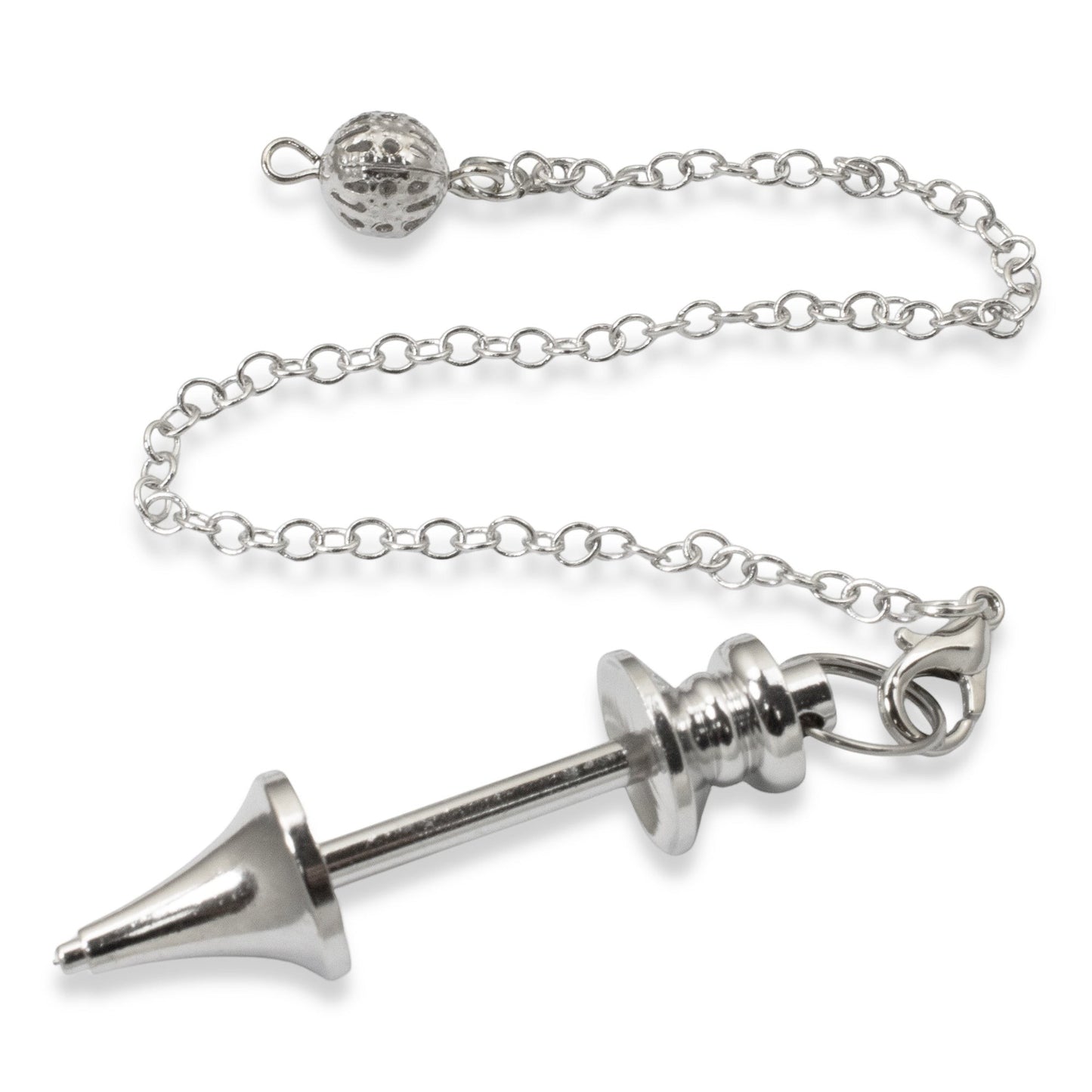 Hackberry Creek silver zinc alloy beadable pendulum with a detachable chain for customizable DIY jewelry designs