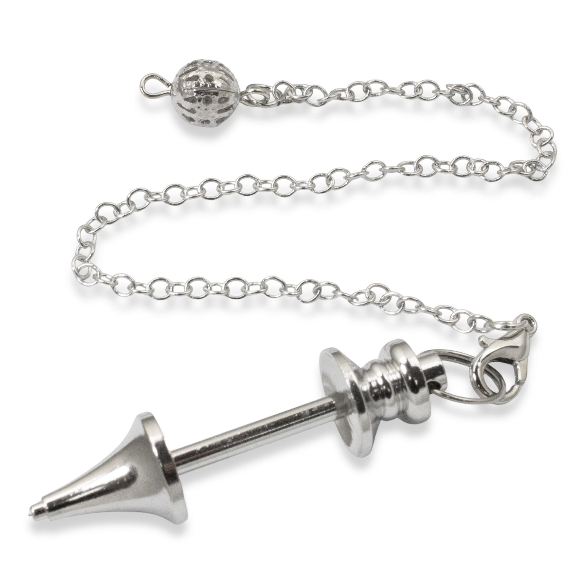 Hackberry Creek silver zinc alloy beadable pendulum with a detachable chain for customizable DIY jewelry designs