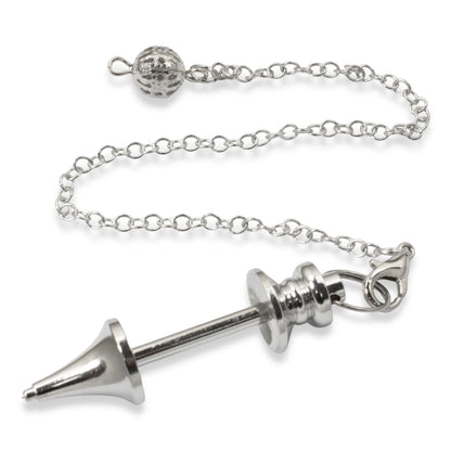 Hackberry Creek silver zinc alloy beadable pendulum with a detachable chain for customizable DIY jewelry designs