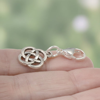 Hackberry Creek silver plated metal alloy Celtic knot charm with stainless steel lobster clasp.