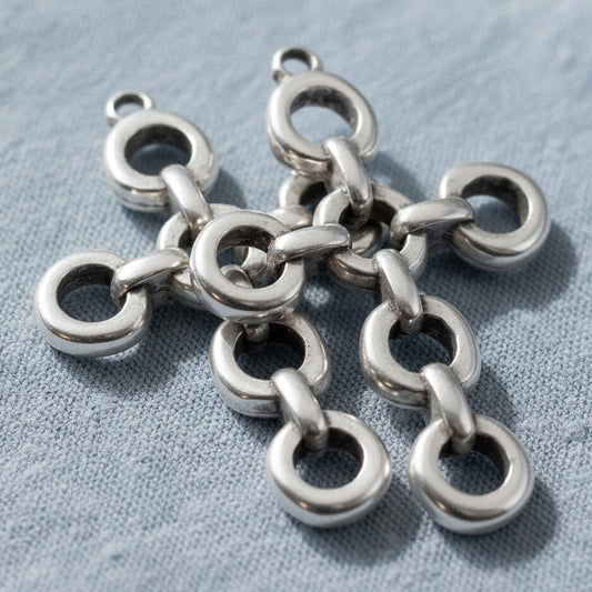 Hackberry Creek antique silver-plated open chain-link cross pendants, 2-pack, boho style.