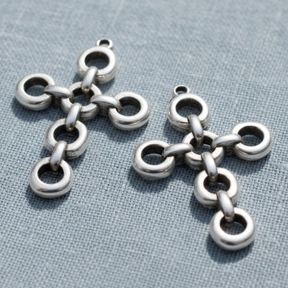 Hackberry Creek antique silver plated open chain-link cross pendant with multiple connectors, 2-pack.