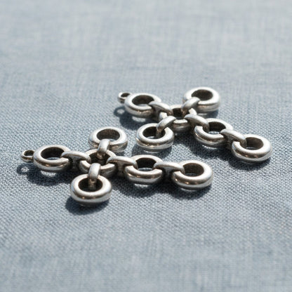Hackberry Creek antique silver plated open chain-link cross pendants (2-pack). Medieval-inspired statement jewelry.