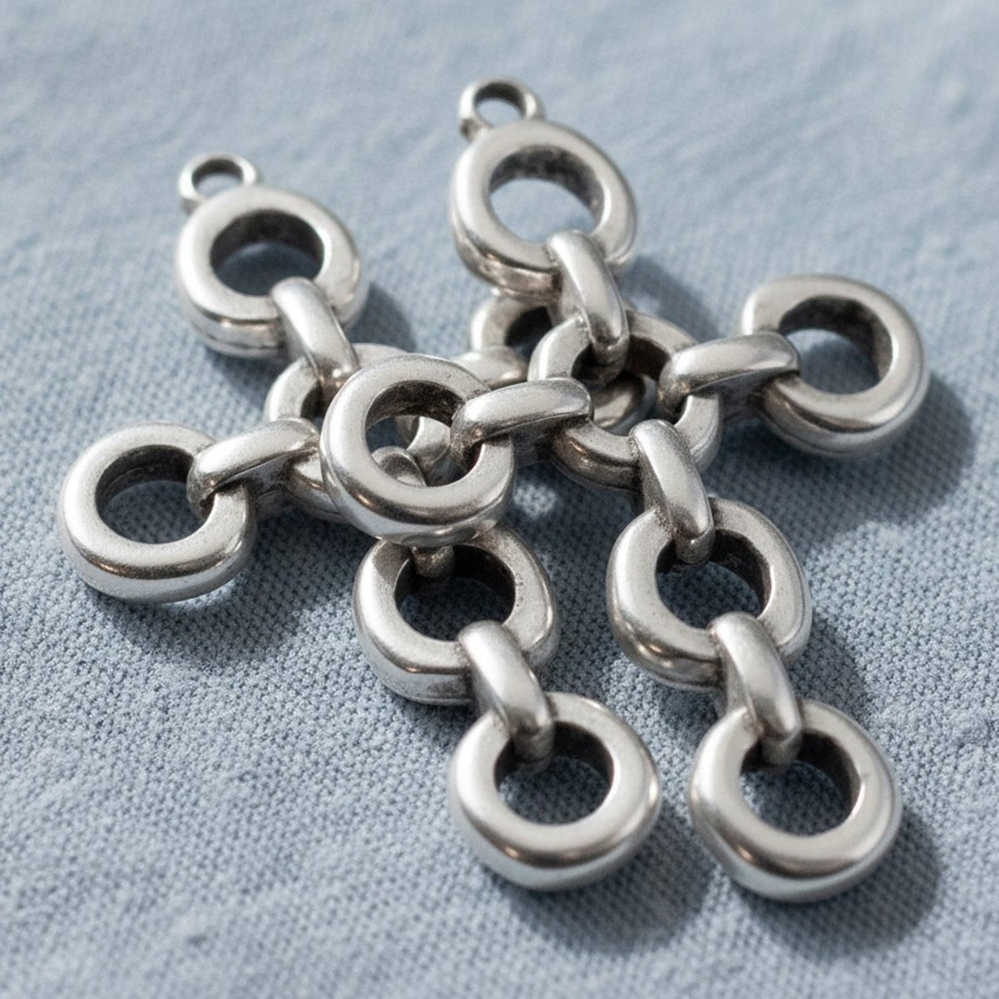 Hackberry Creek antique silver plated open chain link cross pendant with multiple connectors, 2-pack.