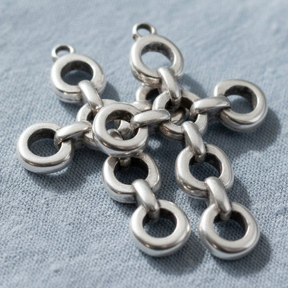 Hackberry Creek antique silver plated open chain link cross pendant with multiple connectors, 2-pack.