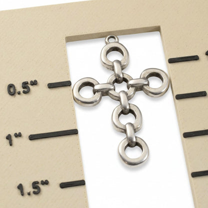Hackberry Creek antique silver plated open link cross pendant with multiple connectors. European cast metal.