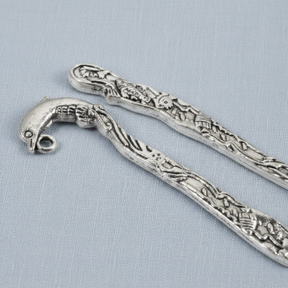 Hackberry Creek set of 5 antique silver zinc alloy dolphin bookmarks with intricate beach-themed engraved designs