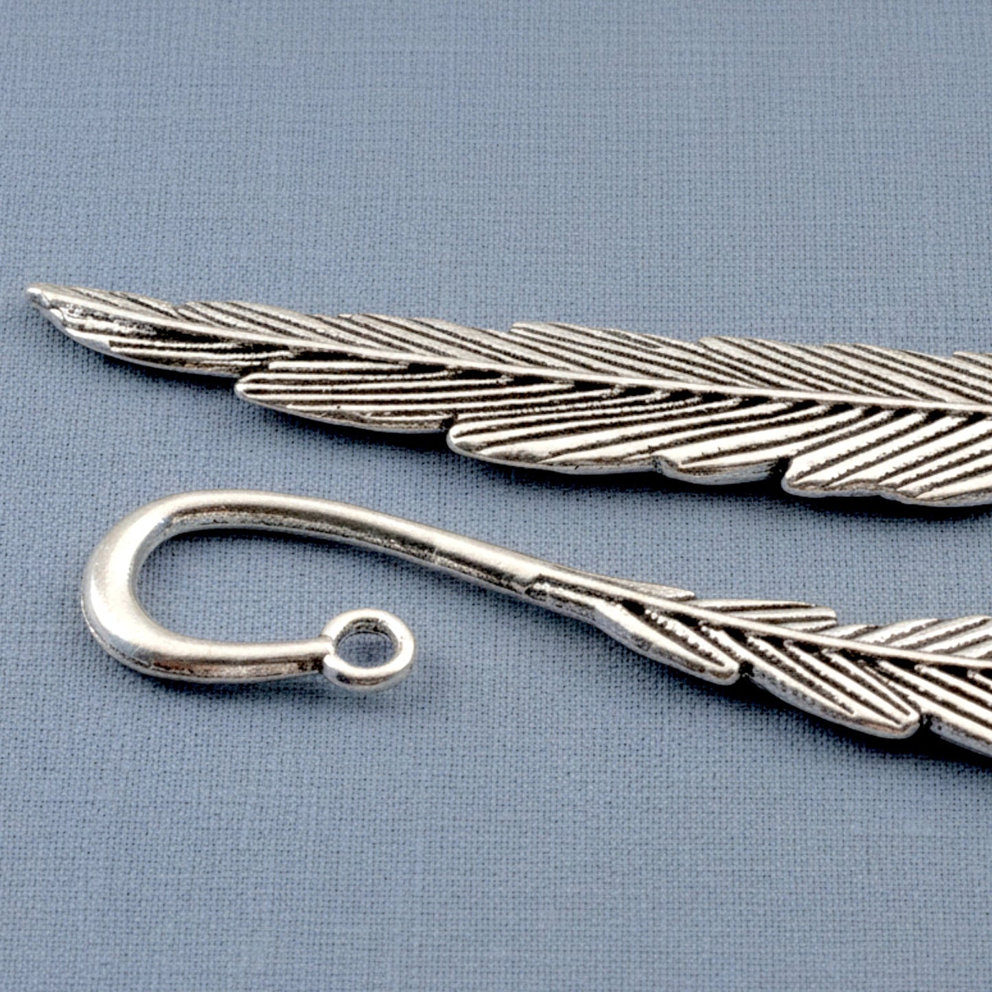 Hackberry Creek antique silver feather bookmark bases with etched detail and a 2mm hole for charms or tassels.