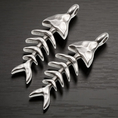 Hackberry Creek antique silver-plated fishbone skeleton pendants with detailed texture for coastal jewelry making.