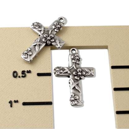 Hackberry Creek silver-plated pewter floral cross pendants for DIY religious jewelry and rosary making