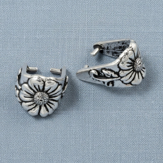 Hackberry Creek silver pinch bails with antique floral vine design for jewelry making and pendant attachment