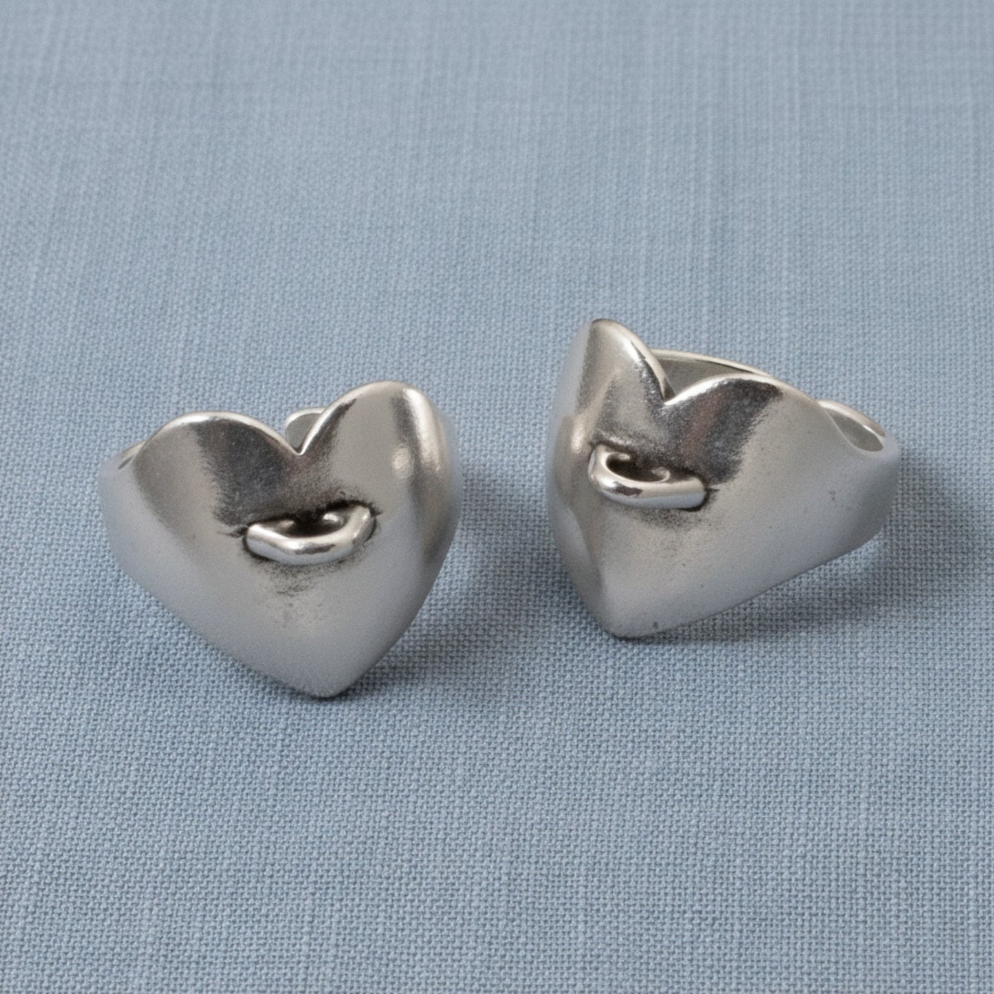 Hackberry Creek silver-plated heart ring bases with charm loops, adjustable DIY jewelry set of two.