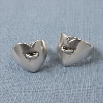 Hackberry Creek silver-plated heart ring bases with charm loops, adjustable DIY jewelry set of two.