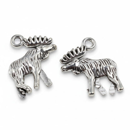 Hackberry Creek silver metal moose charms with detailed walking design for nature-themed jewelry making