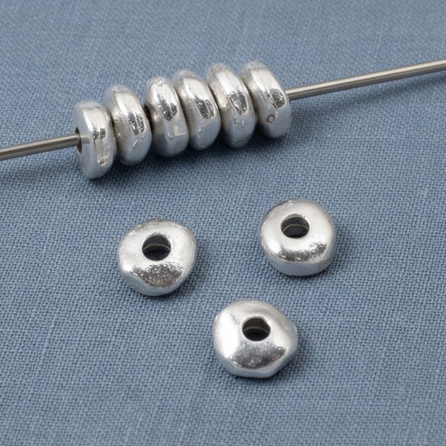 Hackberry Creek bright silver nugget beads, 5mm organic shape metal spacer beads for jewelry making.