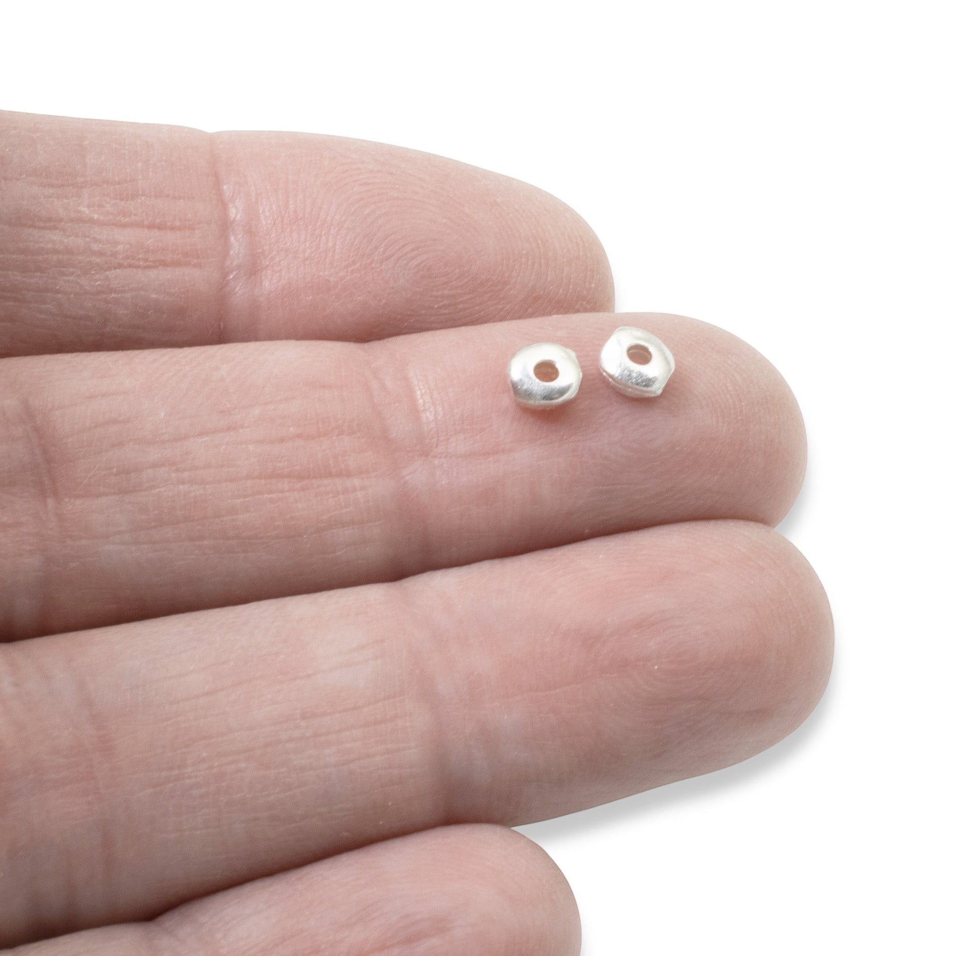 Hackberry Creek bright silver nugget beads, 5mm organic shape metal spacer beads for DIY jewelry making.