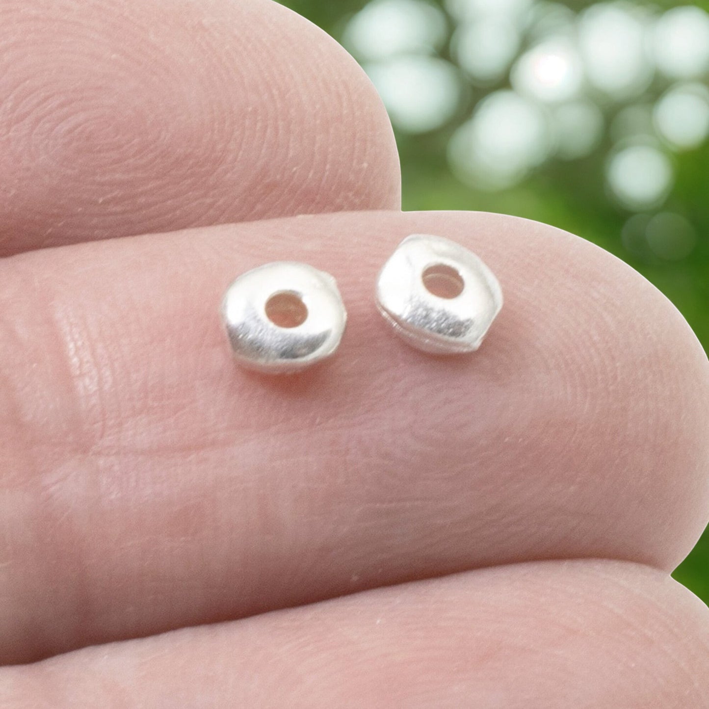 Hackberry Creek bright silver nugget beads, 5mm, organic shape, metal, handmade jewelry supplies.