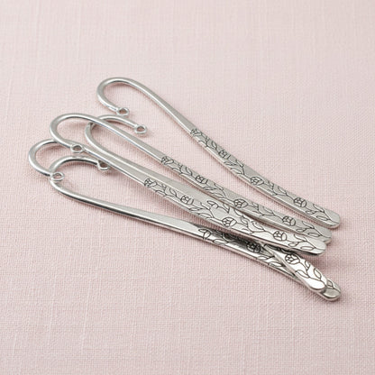 Hackberry Creek antique silver metal shepherd hook bookmarks with etched rose and vine floral patterns