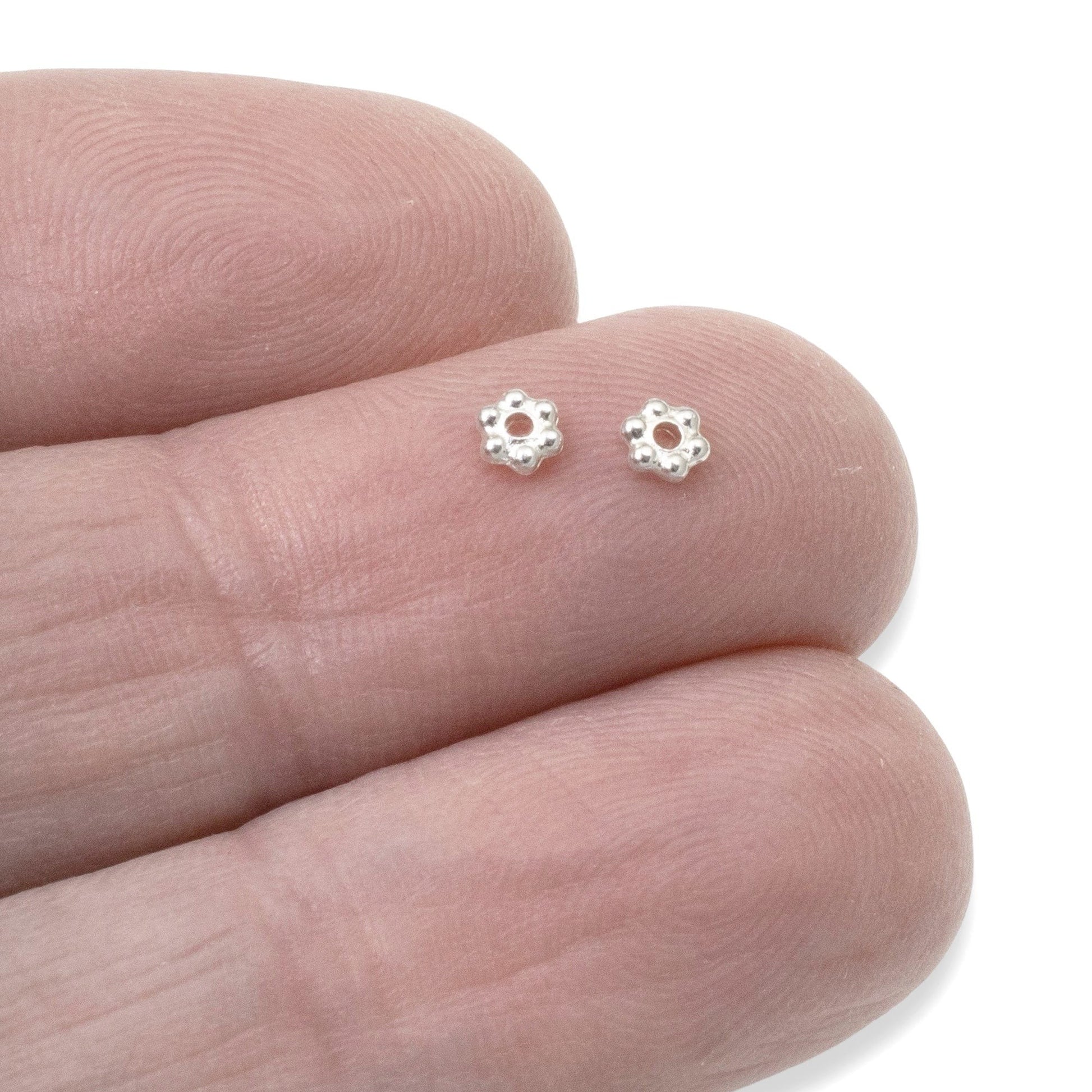 Hackberry Creek 3mm bright silver plated pewter daisy heishi spacer beads