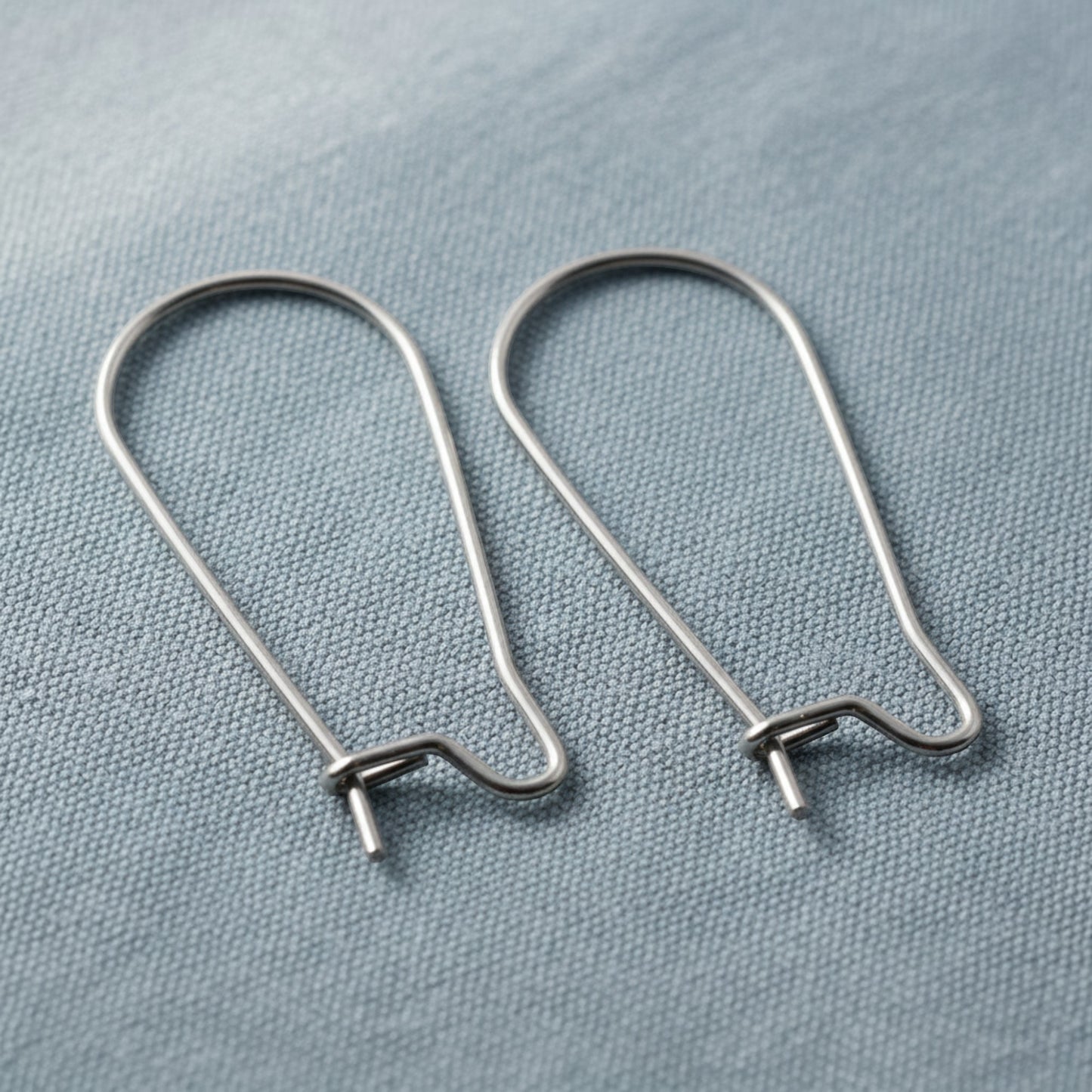 Hackberry Creek 25mm stainless steel kidney ear wires with safety hook closure, 21 gauge wire.