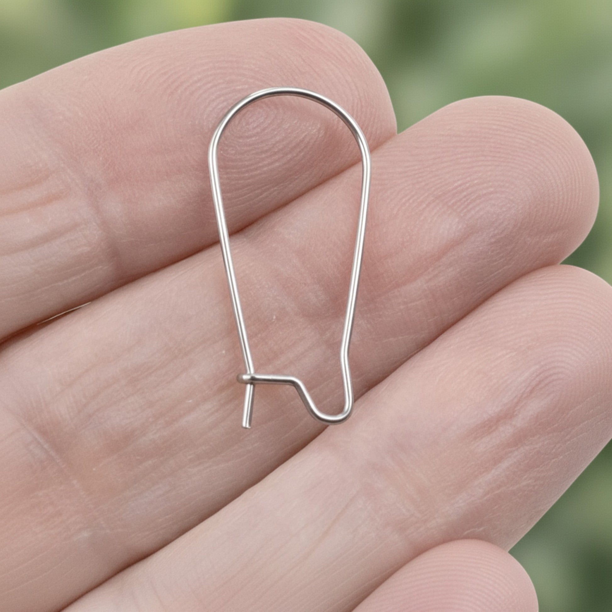 Hackberry Creek 25mm stainless steel kidney ear wires with safety hook closure, 21 gauge.