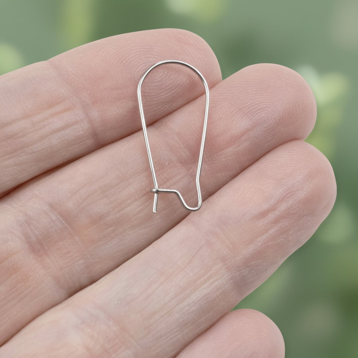 Hackberry Creek 25mm stainless steel kidney ear wires with safety hook closure, 21 gauge.