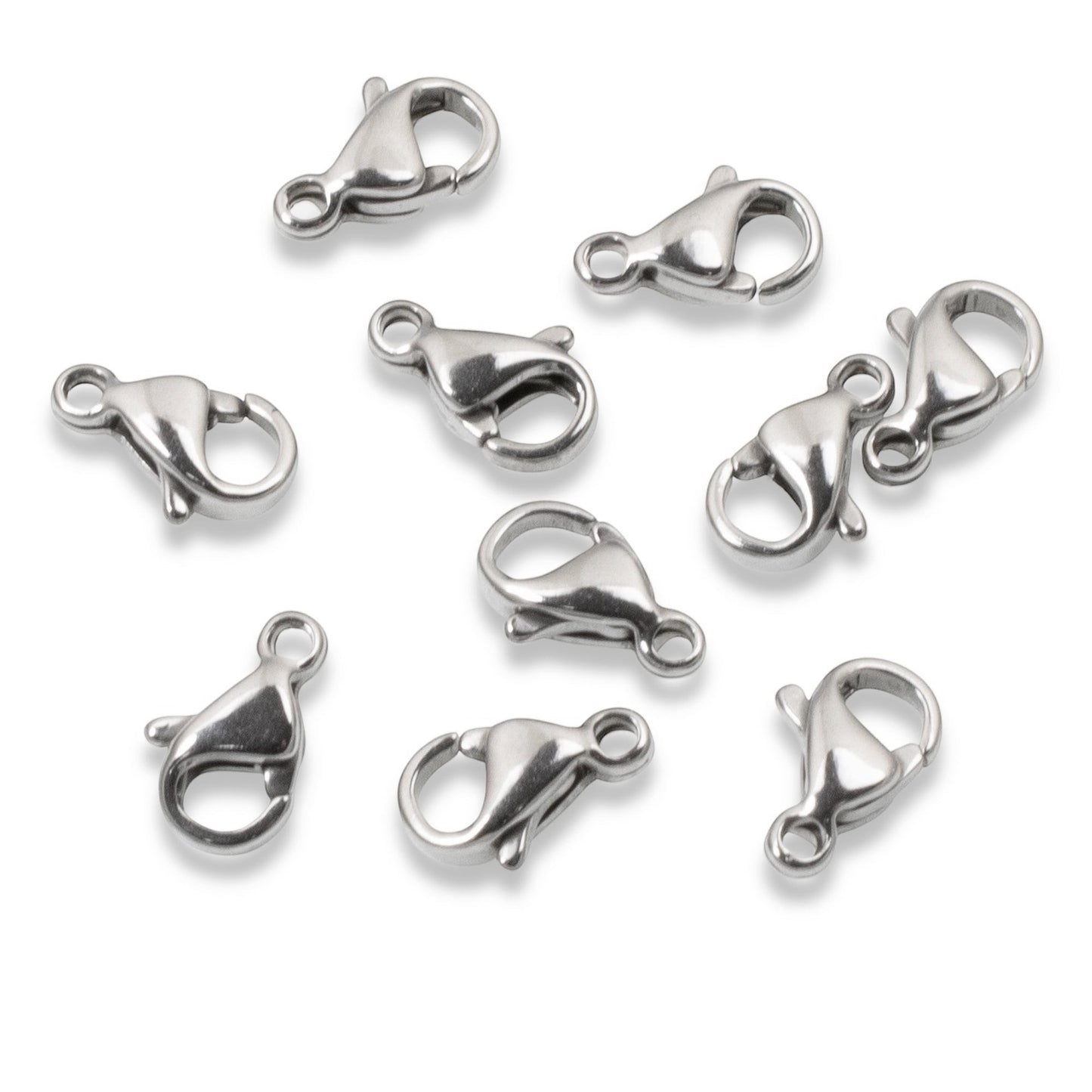 Hackberry Creek set of 10 small dark silver stainless steel lobster claw clasps for minimalist jewelry making.