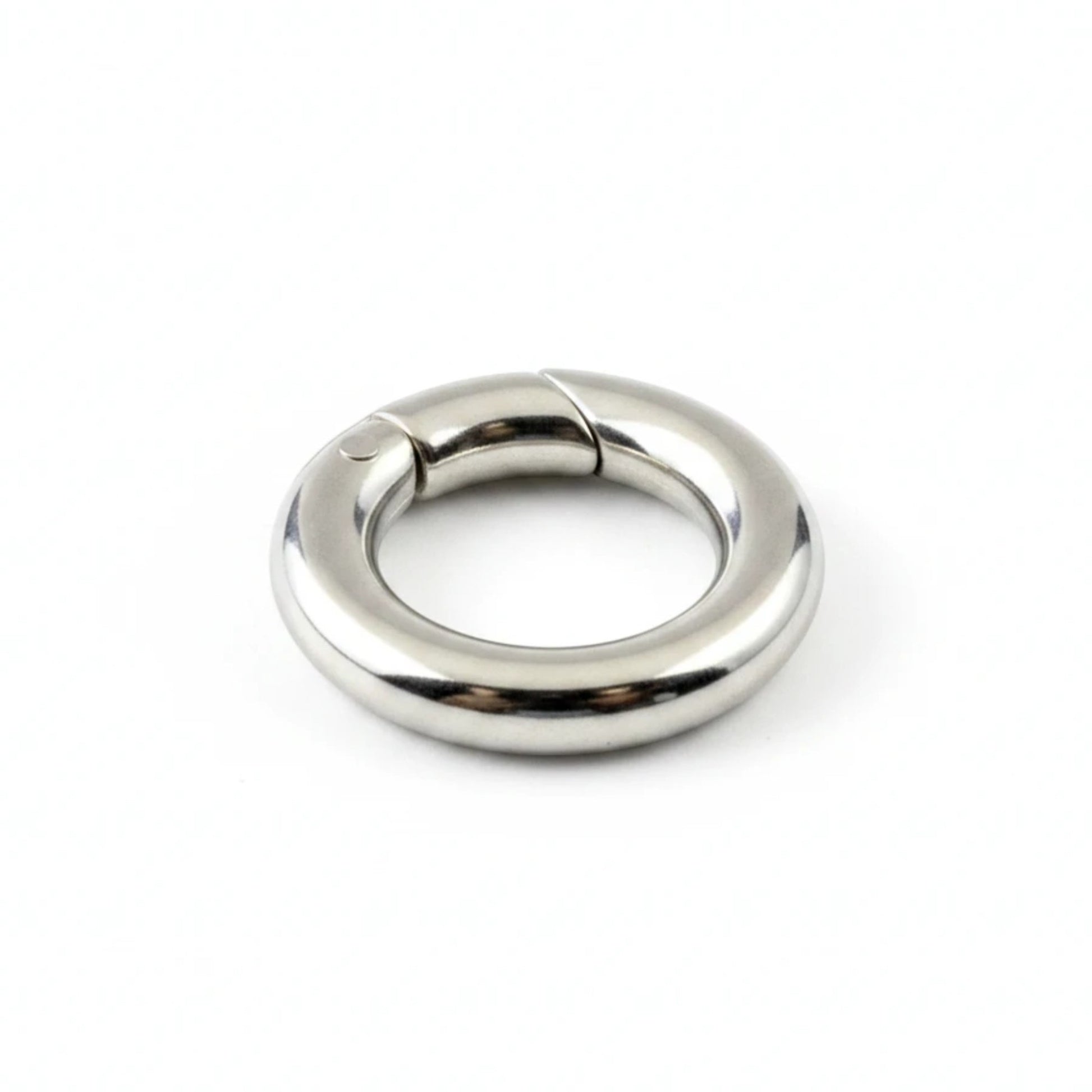 Hackberry Creek 15mm round stainless steel carabiner spring clasp with a polished silver finish for jewelry making.