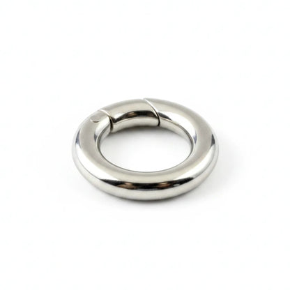Hackberry Creek 15mm round stainless steel carabiner spring clasp with a polished silver finish for jewelry making.