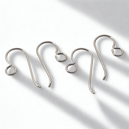 Hackberry Creek 50-pack of hypoallergenic titanium ear wires in steel gray, 10mm x 21mm, 20-gauge wire, USA made.