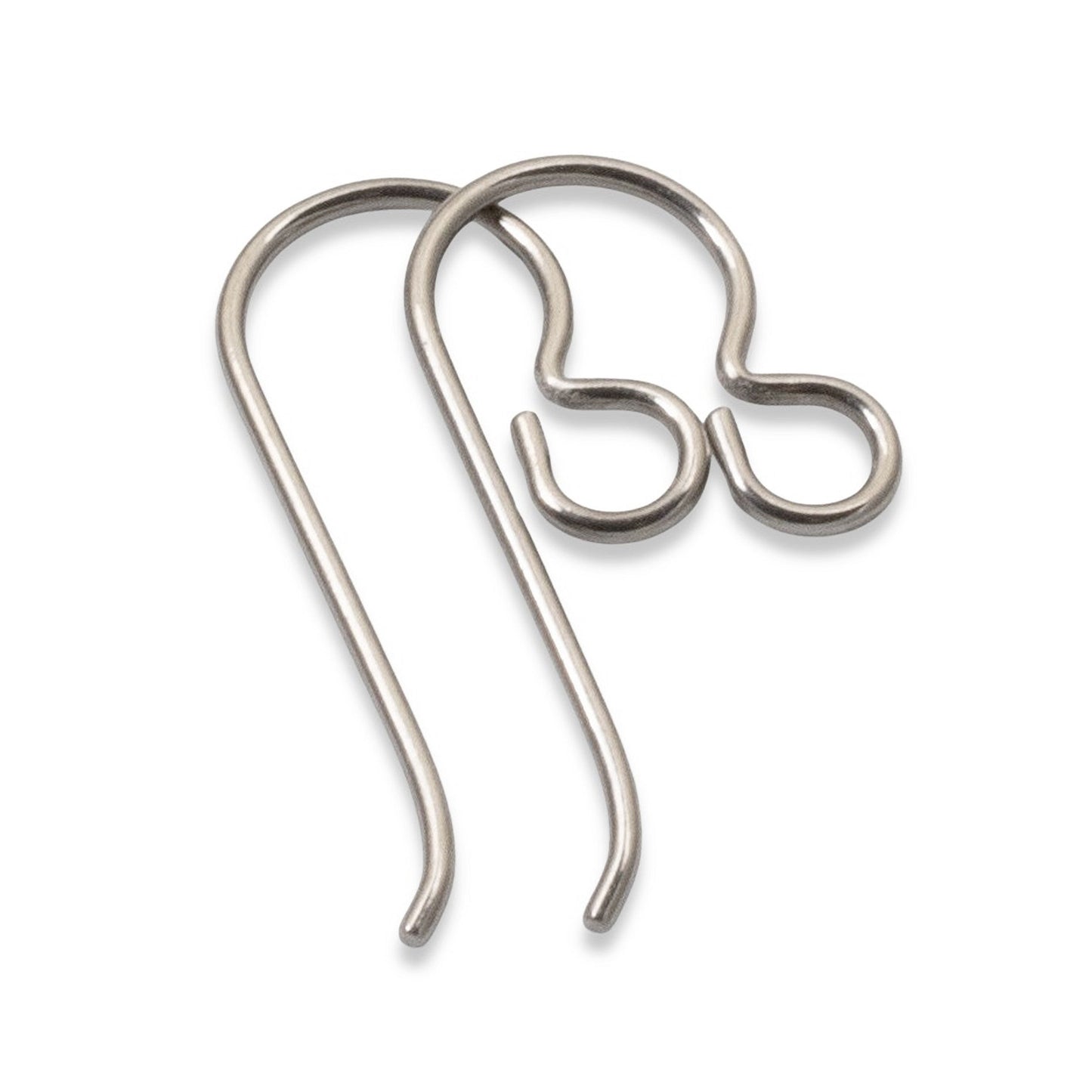 Hackberry Creek 50-pack of hypoallergenic titanium ear wires, 10mm x 21mm, 20-gauge, steel gray finish.