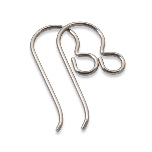 Hackberry Creek 50-pack of hypoallergenic titanium ear wires, 10mm x 21mm, 20-gauge, steel gray finish.